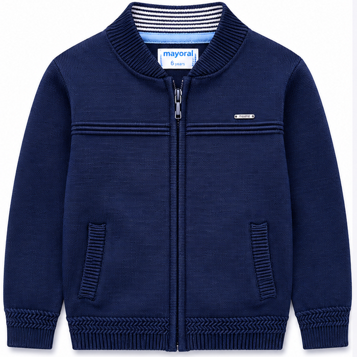 Mayoral - Little Boys Ribbed Zipper Down Jacket Navy Blue