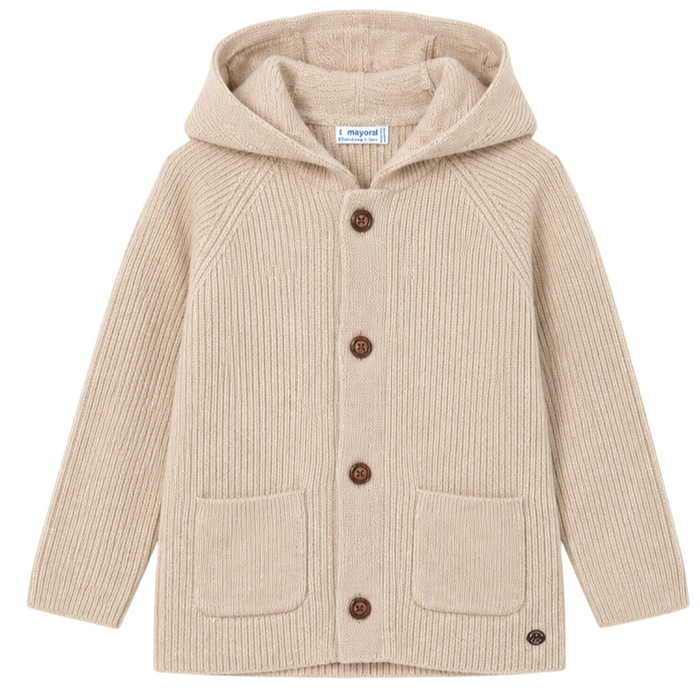 Mayoral - Little Boys Ribbed Knit Hooded Cardigan Beige