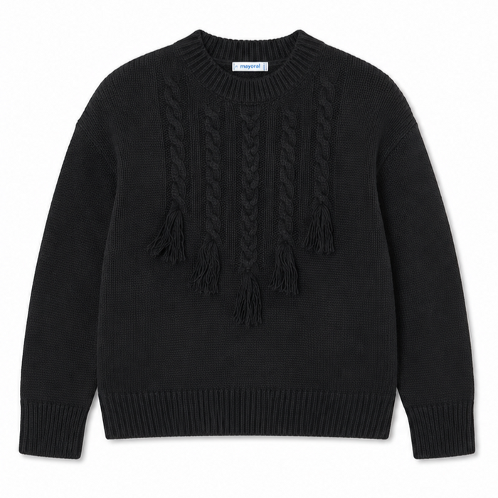 Mayoral - Big Girls Braided Knitted Sweater Black