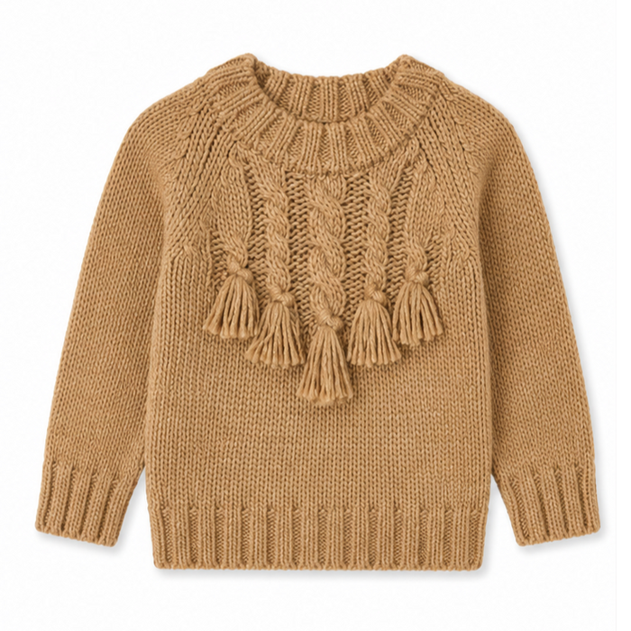 Mayoral - Big Girls Braided Knitted Sweater Mocha