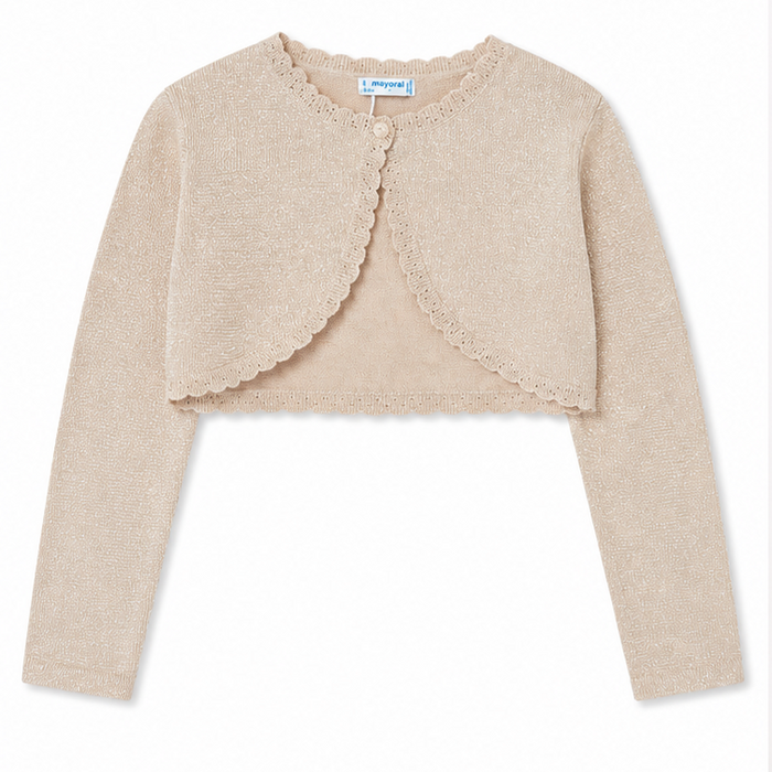 Mayoral - Little Girls Cropped Metallic Beige Cardigan