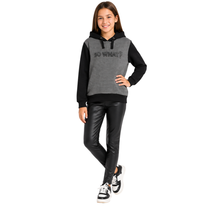Mayoral - Big Girls Hoodie Jacket and Faux Leather Pants Set Black
