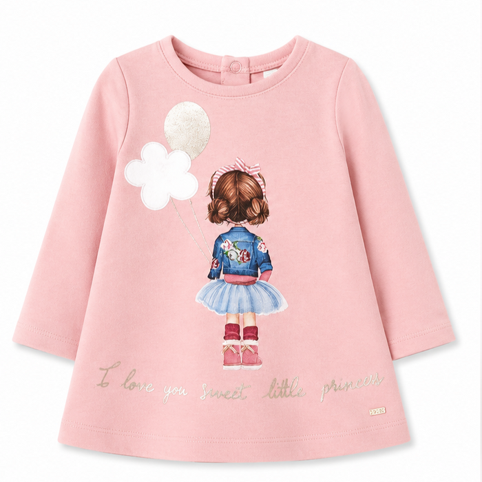 Mayoral - Little Girls Long Sleeve "I love you sweet little Princess" Print Pink Dress