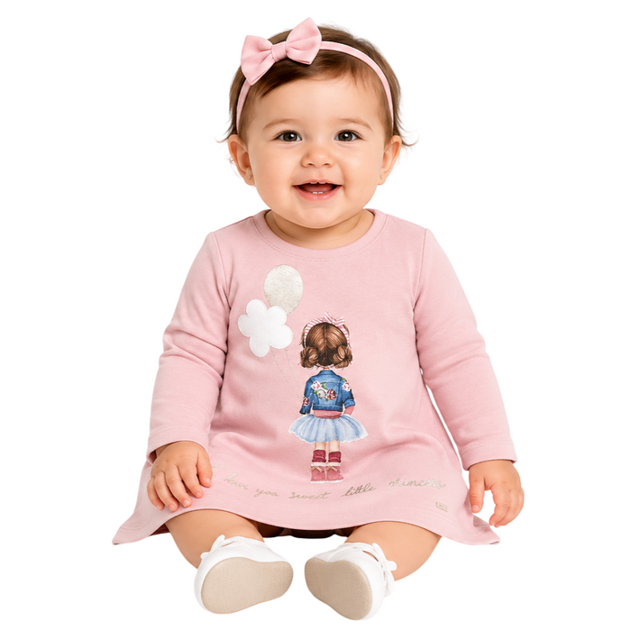 Mayoral - Little Girls Long Sleeve "I love you sweet little Princess" Print Pink Dress