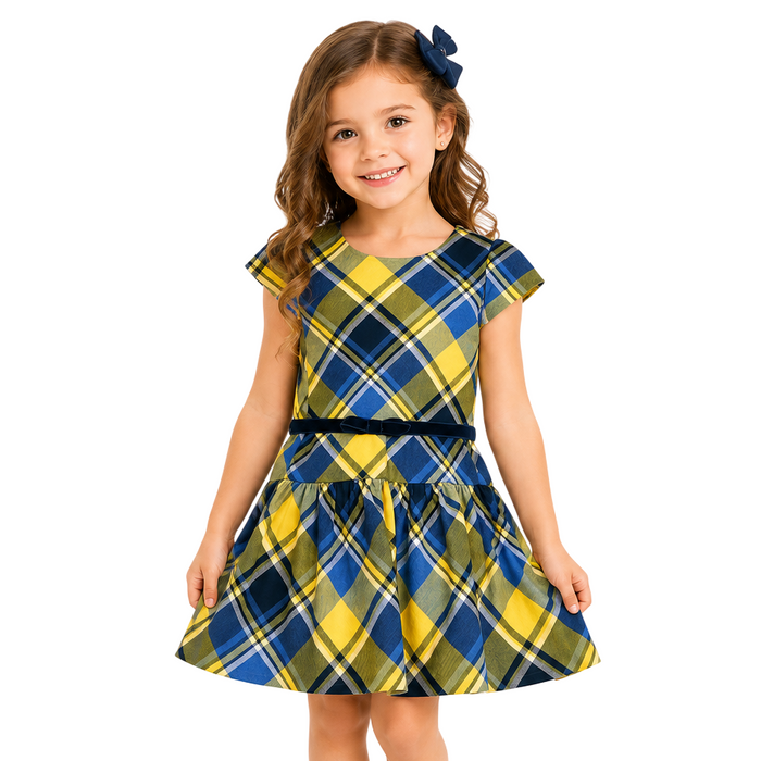 Mayoral - Little Girls Gingham Yellow/Blue Dress