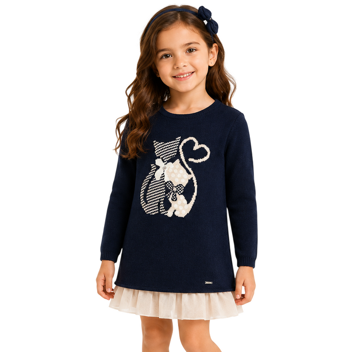 Mayoral - Little Girls 2-Pcs Sweater and Sleeveless Inner Top with Skirt Dress Navy Blue
