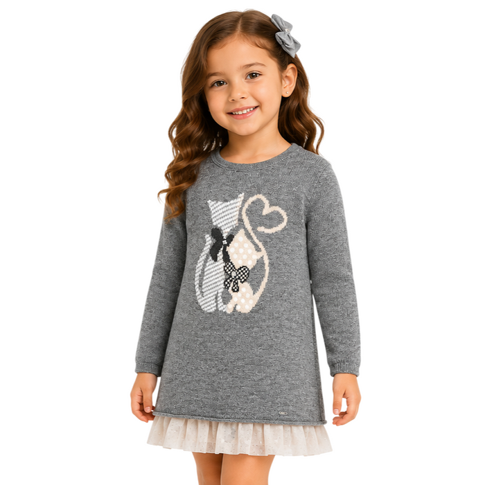 Mayoral - Little Girls 2-Pcs Sweater and Sleeveless Inner Top with Skirt Dress Grey