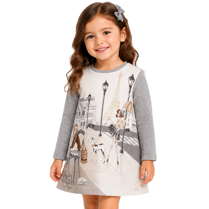 Mayoral - Little Girls Long Sleeves Dress Paris Printed Design