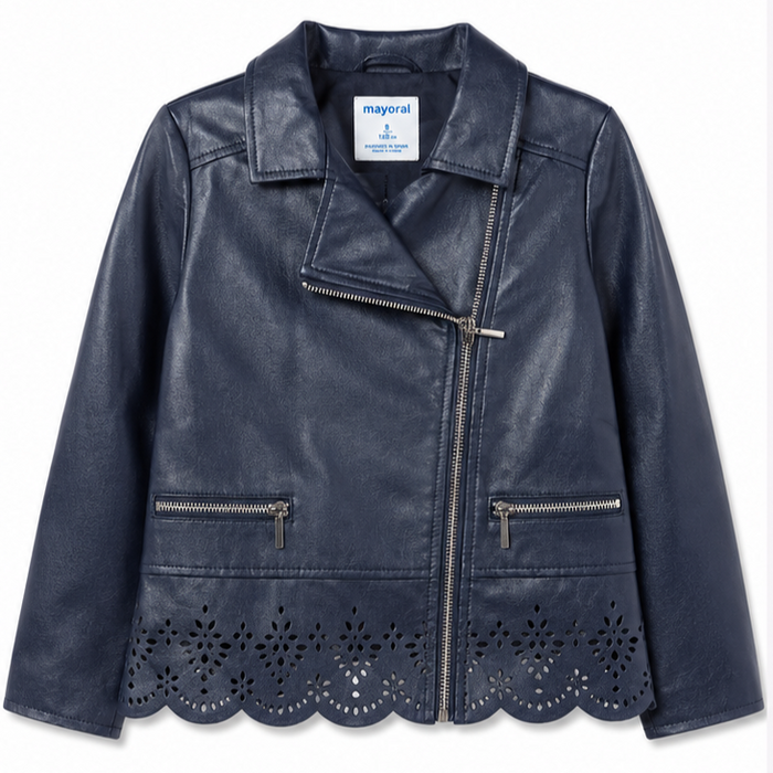 Mayoral - Big Girls Zipper Leather Jacket Navy Blue