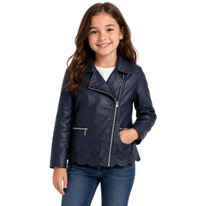 Mayoral - Big Girls Zipper Leather Jacket Navy Blue