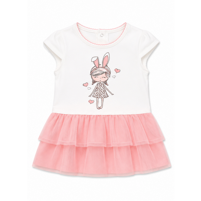 Mayoral - Little Girls Short Sleeve White/Pink Dress