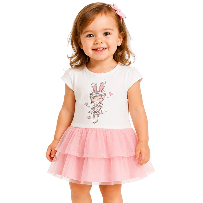 Mayoral - Little Girls Short Sleeve White/Pink Dress