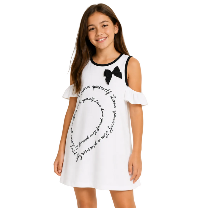 Mayoral - Big Girls Sleeveless "Love yourself" Design with Ribbon White