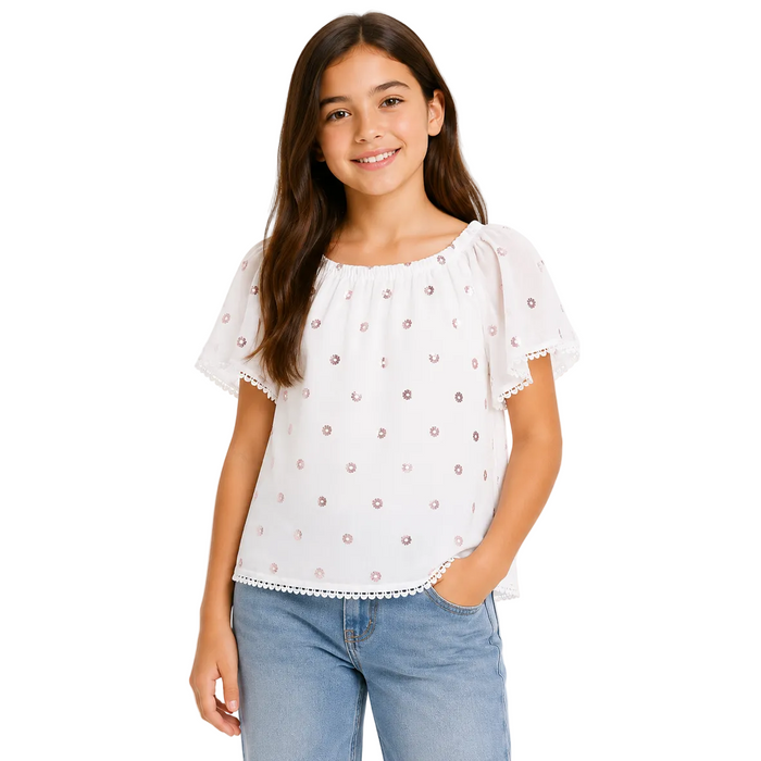 Mayoral - Big Girls White Blouse Floral Print