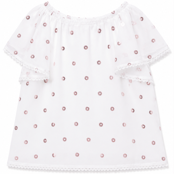 Mayoral - Big Girls White Blouse Floral Print