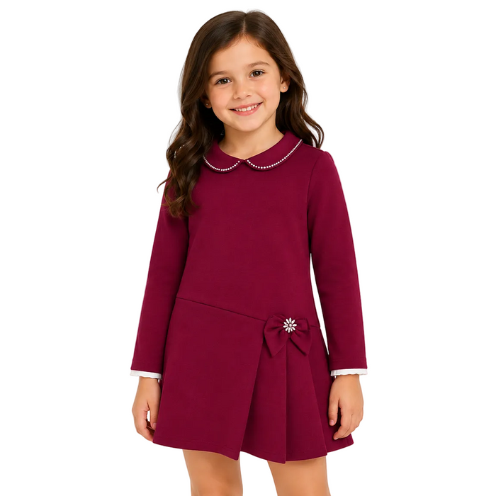 Mayoral - Little Girls Long Sleeve Dress Red Wine