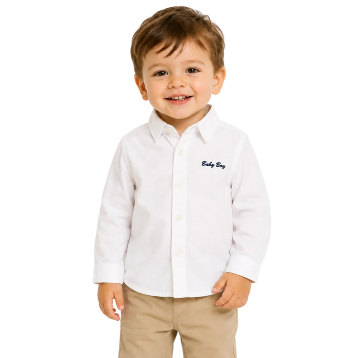 Mayoral - Little Boys Button Down Long Sleeve Baby Boy Embroidery White Polo