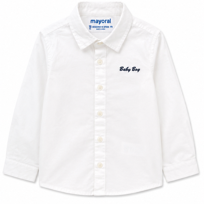 Mayoral - Little Boys Button Down Long Sleeve Baby Boy Embroidery White Polo