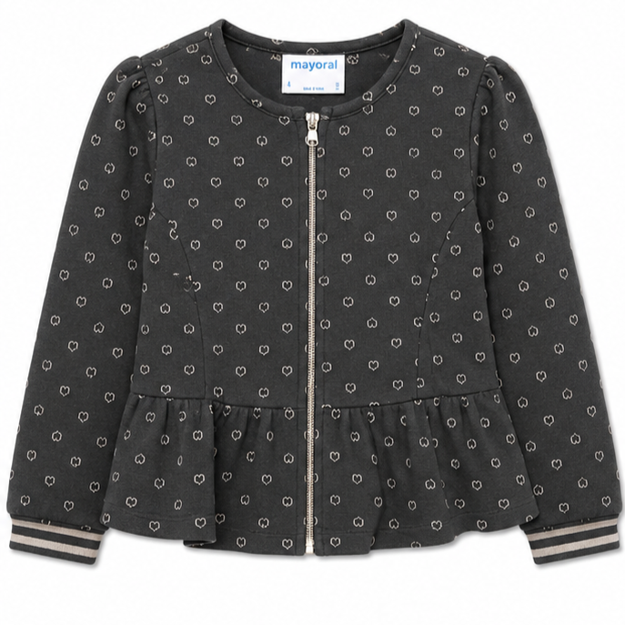 Mayoral - Little Girls Zipper Down Top Heart Design Long Sleeves Grey