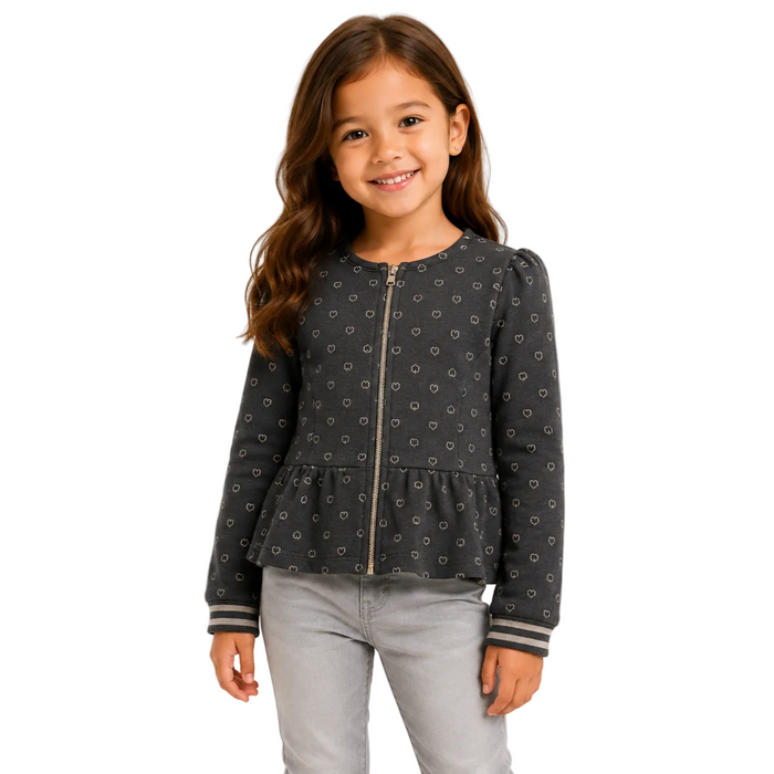 Mayoral - Little Girls Zipper Down Top Heart Design Long Sleeves Grey