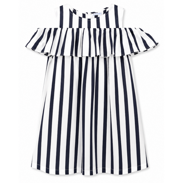 Mayoral - Big Girls Stipes Sleeveless Dress White/Navy Blue