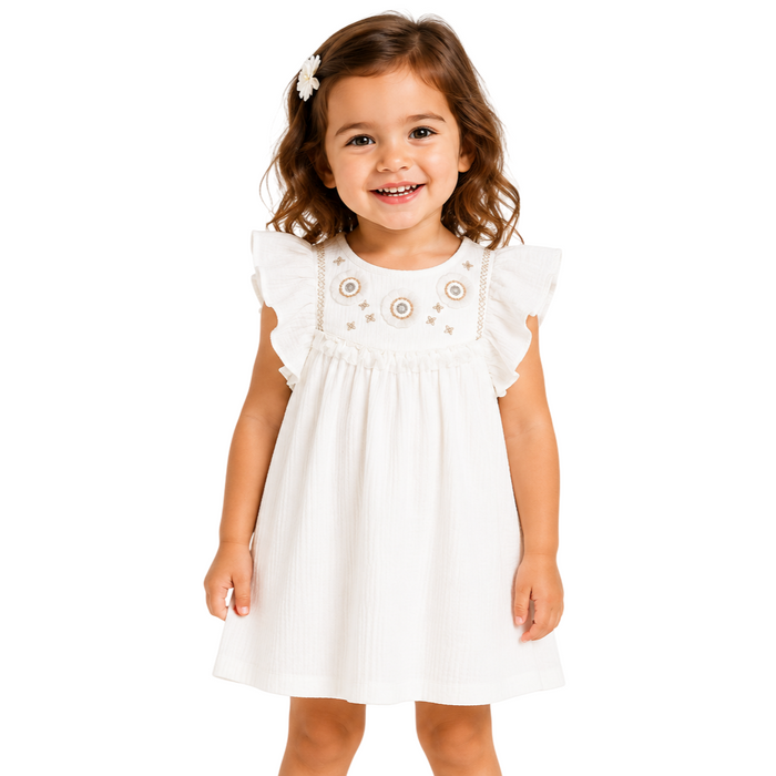 Mayoral - Little Girls Flutter Sleeve Dress With Boho Design