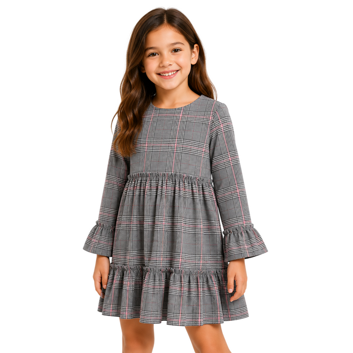 Mayoral - Little Girls Grey Gingham Pattern Dress