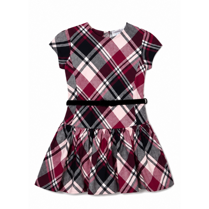 Mayoral - Little Girls Red Plaid Patterned Design with Velvet Belt Dress