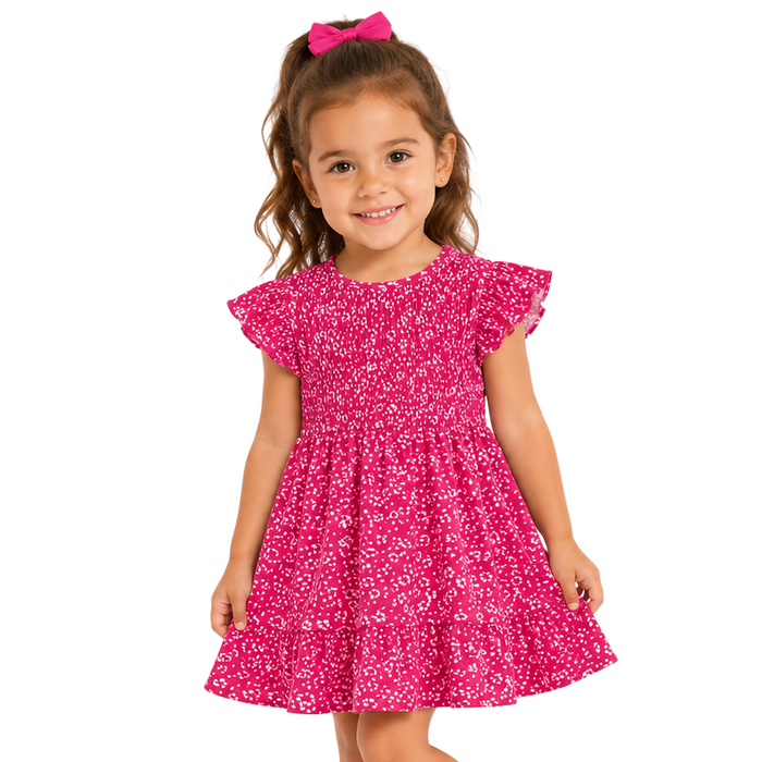 Mayoral - Little Girls Floral Ruffle Short Sleeve Dress Fuchsia Pink