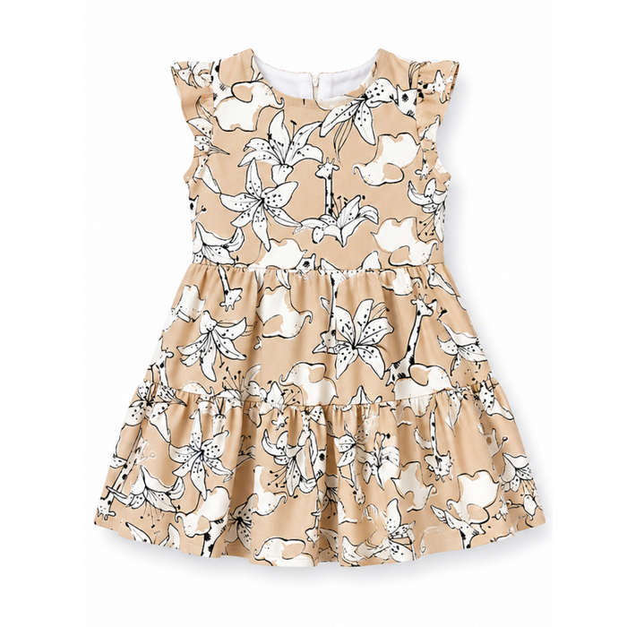 Mayoral - Little Girls Sleeveless Linen Floral Giraffe Dress Beige