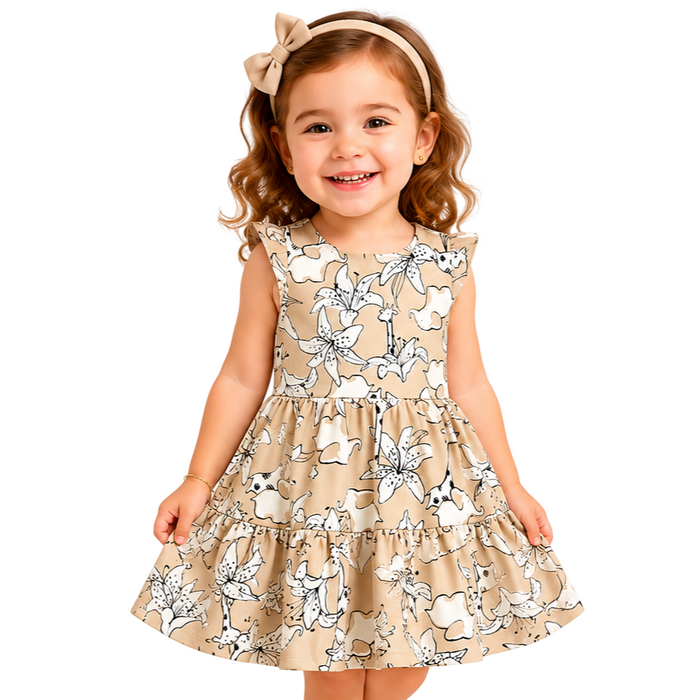 Mayoral - Little Girls Sleeveless Linen Floral Giraffe Dress Beige