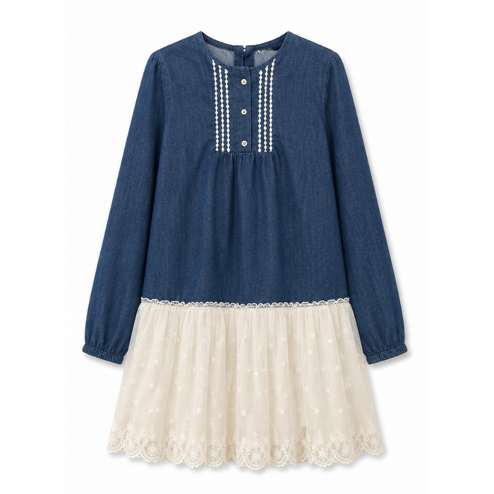 Mayoral - Big Girls Denim Long Sleeve With White Skirt