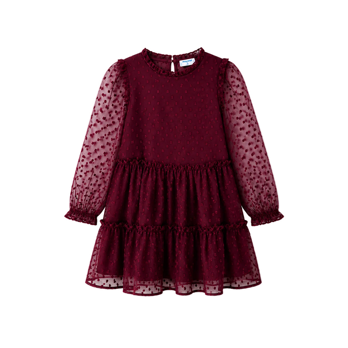 Mayoral - Girls Maroon Long Sleeve Dress