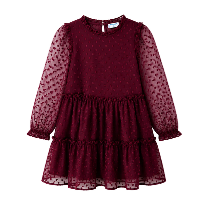 Mayoral - Little Girls Maroon Mesh Long Sleeve Dress