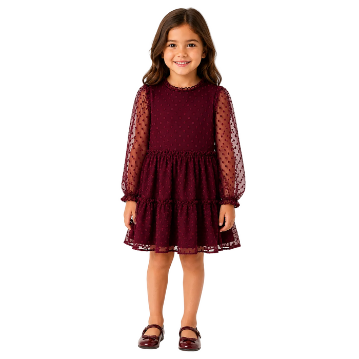 Mayoral - Girls Maroon Long Sleeve Dress