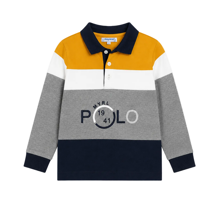 Mayoral - Little Boys Long Sleeve Polo Shirt Stripe Yellow/White/Grey/Navy