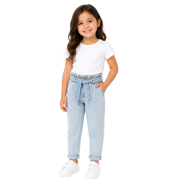 Mayoral - Little Girls Denim Bleached Pants with Belt