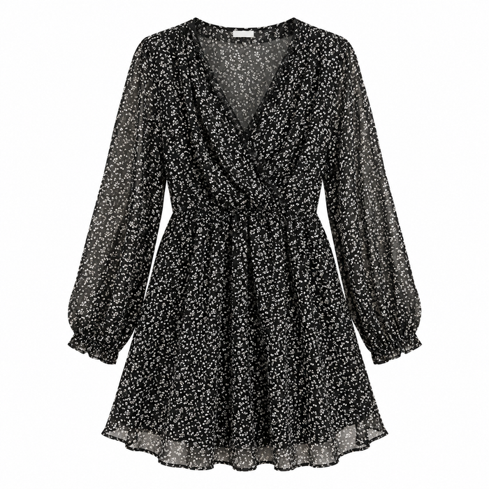 New Look Apricot Black Daisy Print Wrap Front Mini Dress
