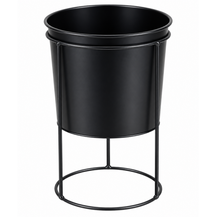 Black Metal Bucket-Style Planter