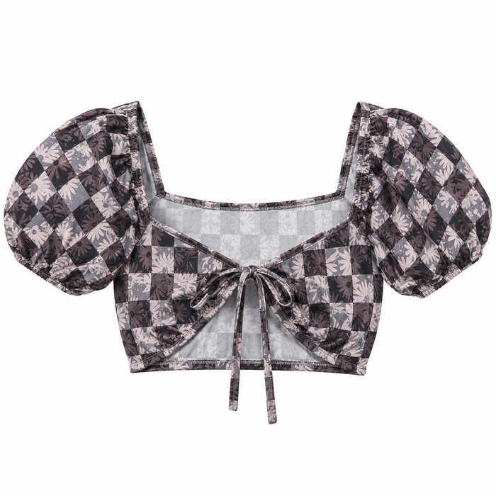 Nasty Gal Cropped Tie Front Floral Checkered Top