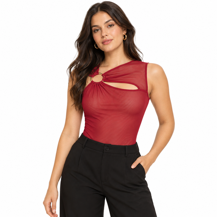 River Island Red Mesh Bodysuit