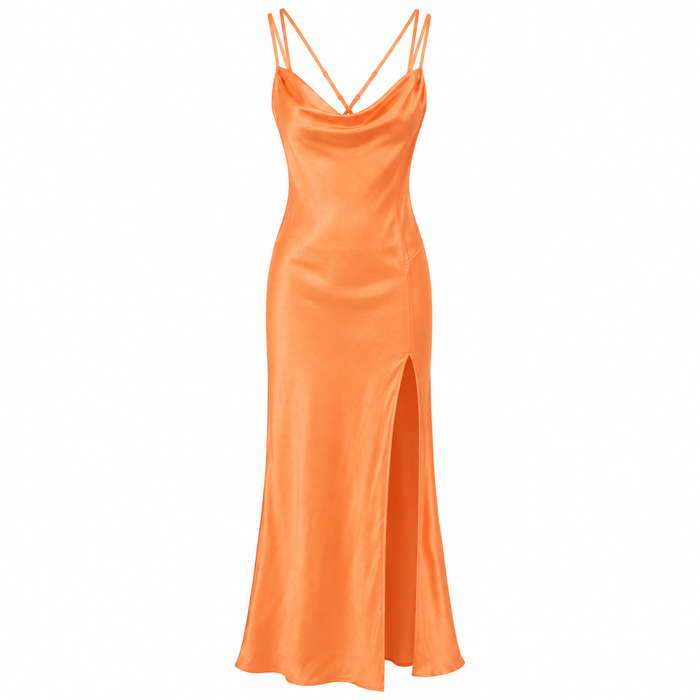 In the Style Orange Satin Midi Slip Dress
