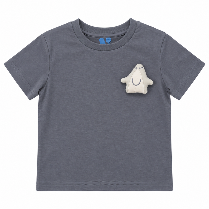 Mini V by Very - Little Boys Dark Grey Short Sleeve with Plush Patch