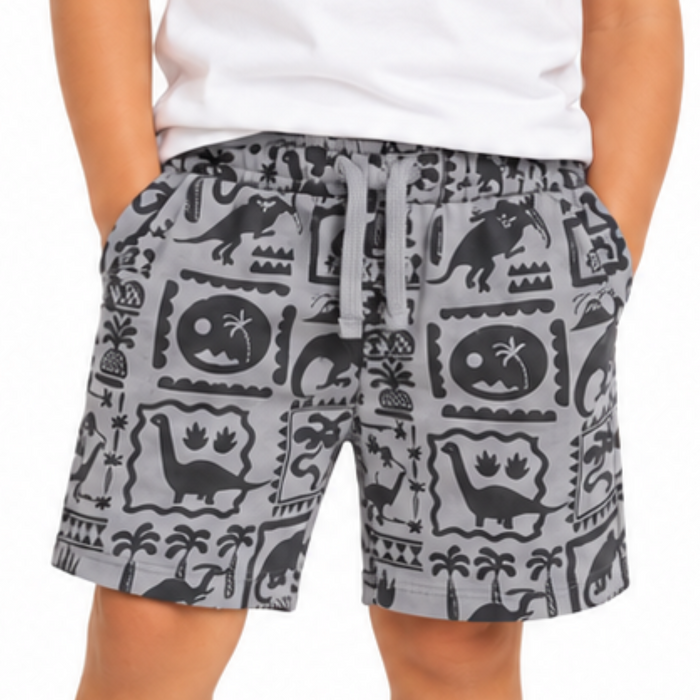 Mini V by Very - Little Boys Dark Grey Shorts with Dinosaurs Print
