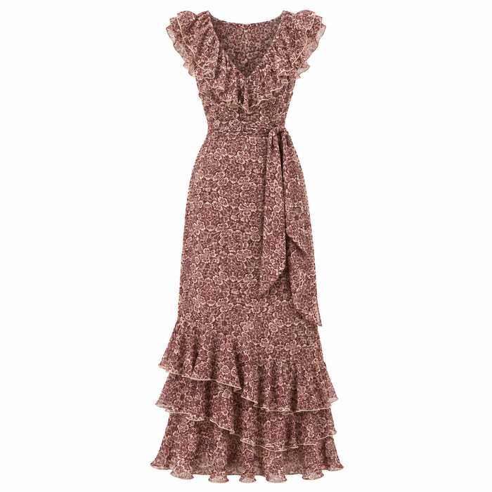 V by Very Paisley Printed Ruffled Belted Maxi Dress