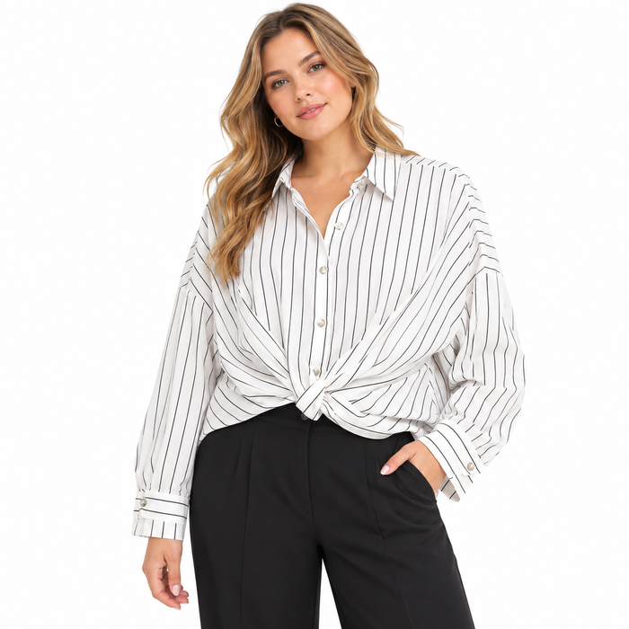 New Look White Striped Twisted Front Shirt