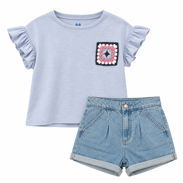 V by Very Big Girls 2-Pcs Cropped Shirt and Short Set