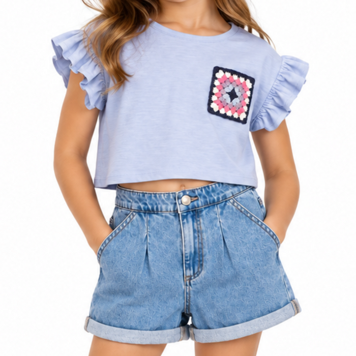 V by Very Big Girls 2-Pcs Cropped Shirt and Short Set