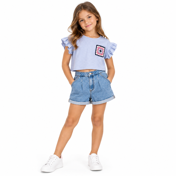 V by Very Big Girls 2-Pcs Cropped Shirt and Short Set