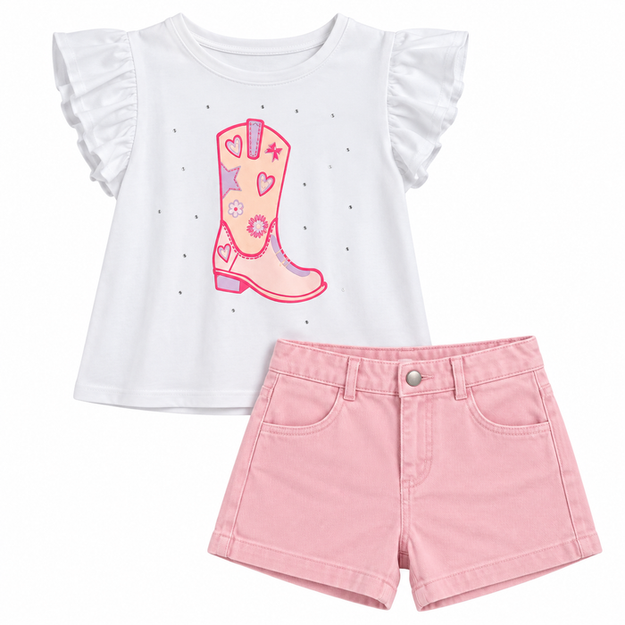 V by Very Little Girls 2-Pcs Ruffled Sleeve Top and Pink Short Set